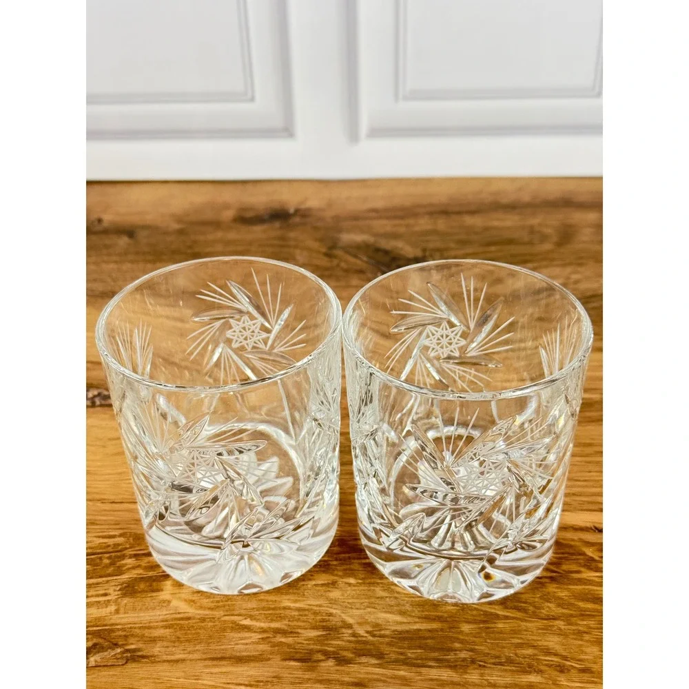 Vintage PAIR of Bohemia Crystal-Crystalex Pinwheel Old‎ Fashioned Glasses EUC